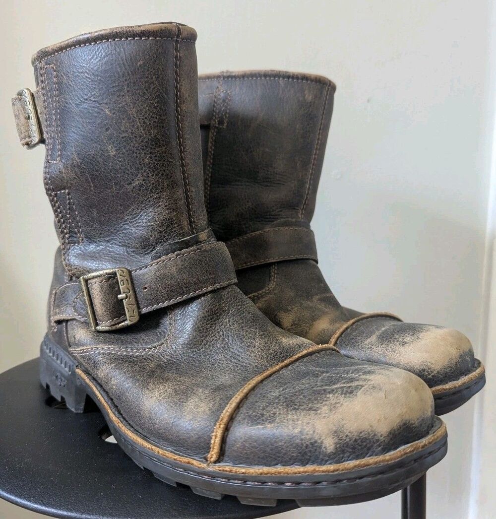 UGG Australia Rockville Distressed Brown Leather Dune Wool Lined Mens Boot 10